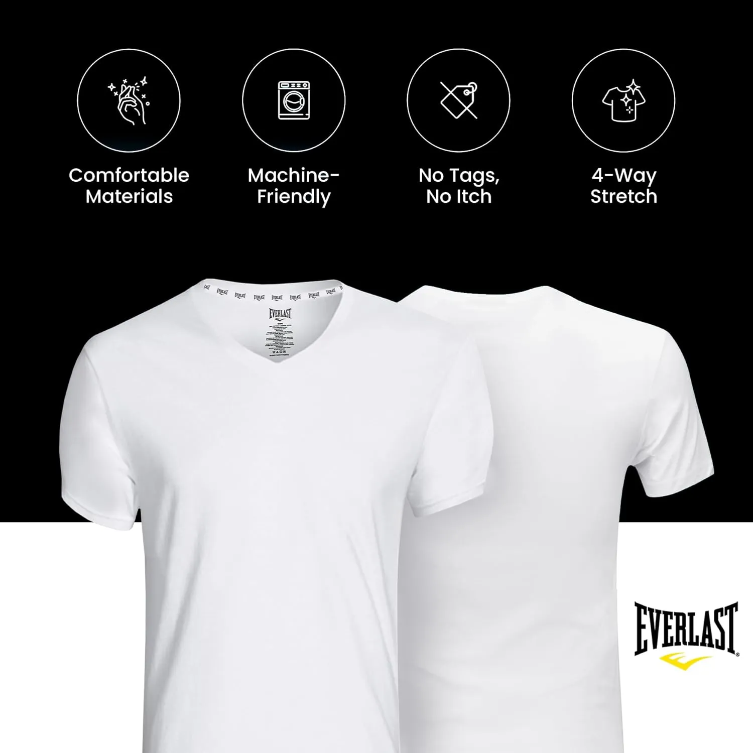 Everlast 6-Pack Men's Essential V-Neck Undershirts  Breathable, Tagless, Cotton Mens T Shirt  T Shirts for Men Pack