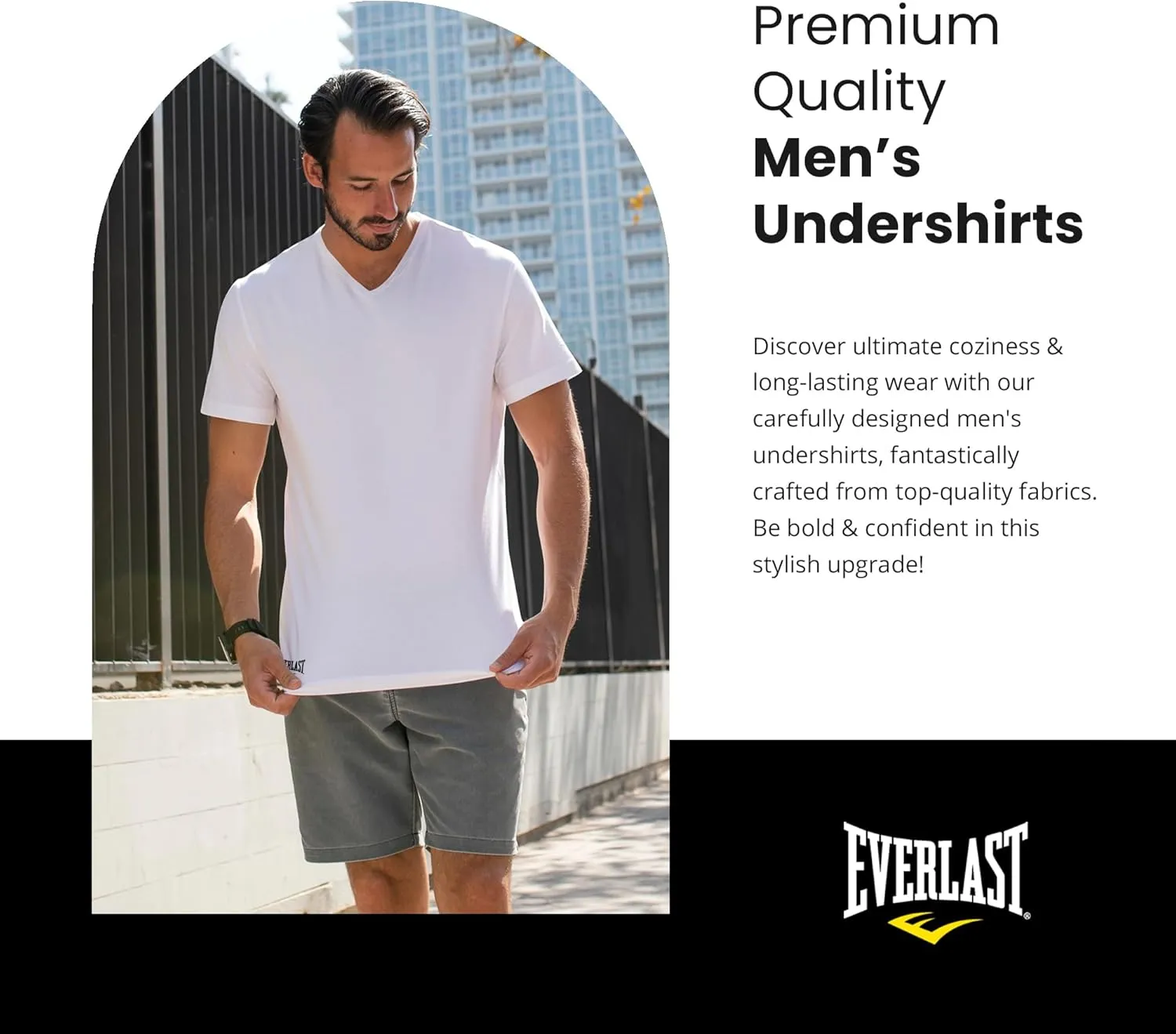 Everlast 6-Pack Men's Essential V-Neck Undershirts  Breathable, Tagless, Cotton Mens T Shirt  T Shirts for Men Pack