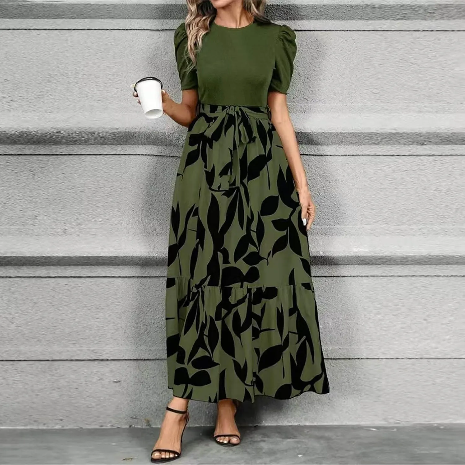fanmpghleoo Summer Maxi Dresses for Women 2025 Short Sleeve Empire Waist Dress Flowy Beach Vacation Wrap A Line Midi Dresses
