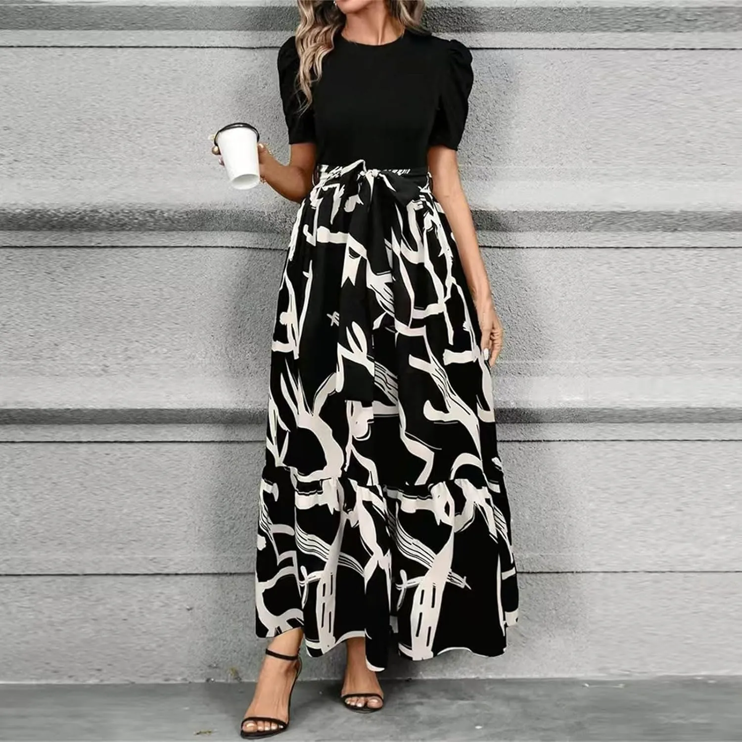 fanmpghleoo Summer Maxi Dresses for Women 2025 Short Sleeve Empire Waist Dress Flowy Beach Vacation Wrap A Line Midi Dresses
