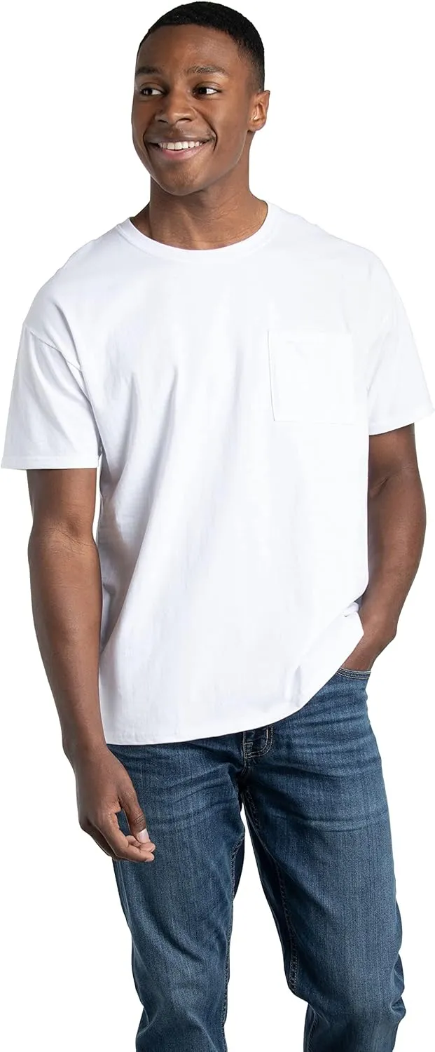 Fruit of the Loom Men's Eversoft Cotton Short Sleeve Pocket T-Shirts, Breathable & Tag Free