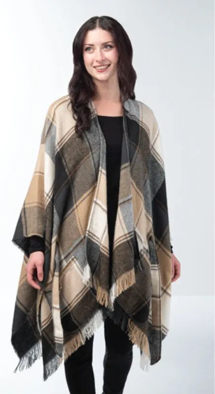 Ganz Plaid Belted Wrap - Taupe
