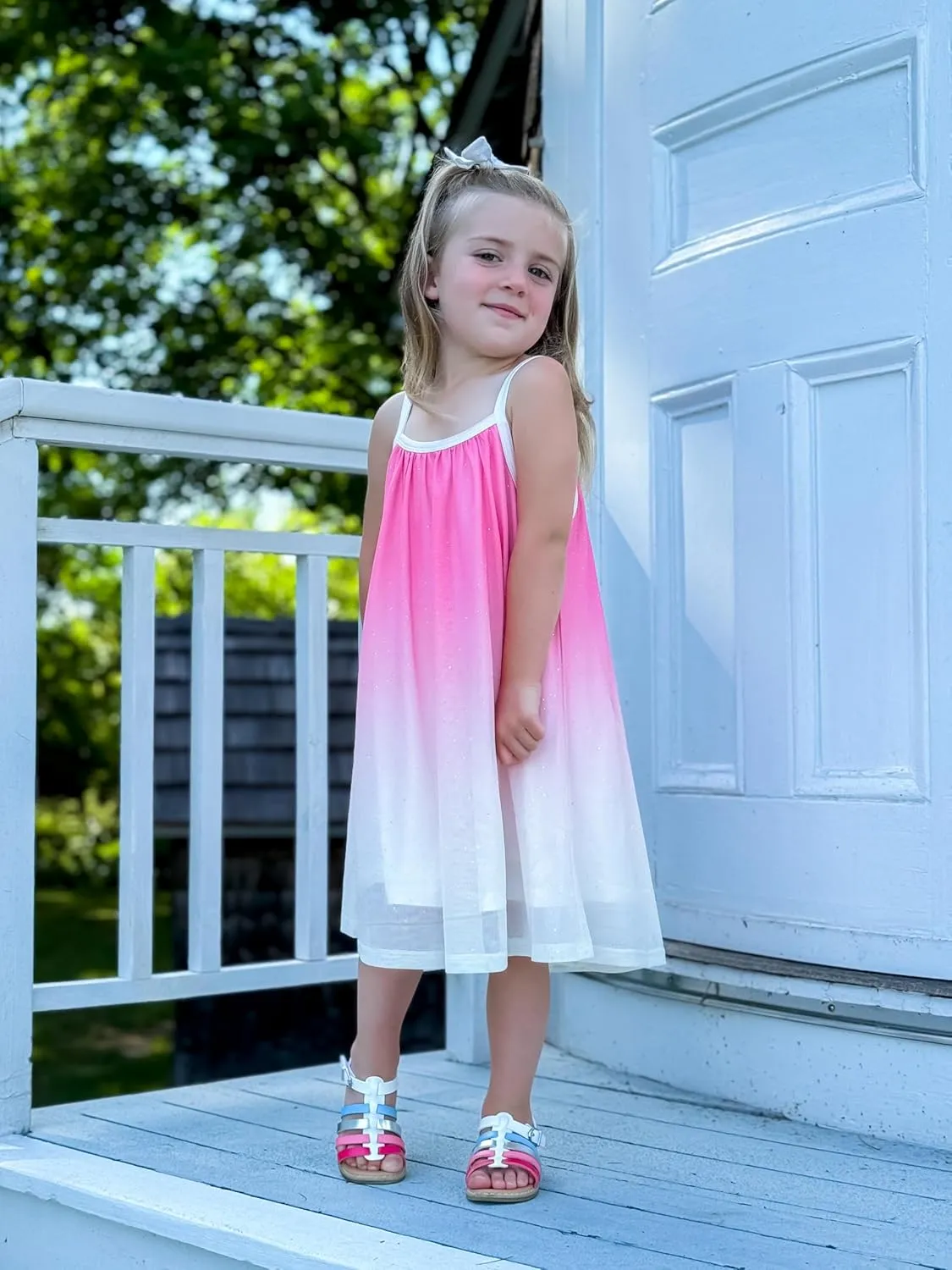 Girl's Summer Dress Casual Spaghetti Strap Rainbow Sundress Size 3-10 Year