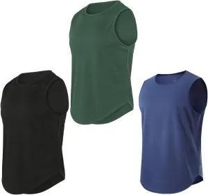 HNVAVQ 3 Pack Men's Running Tank Tops Breathable Workout Sleeveless Gym Fitness Vest Quick Dry Training T-Shirts