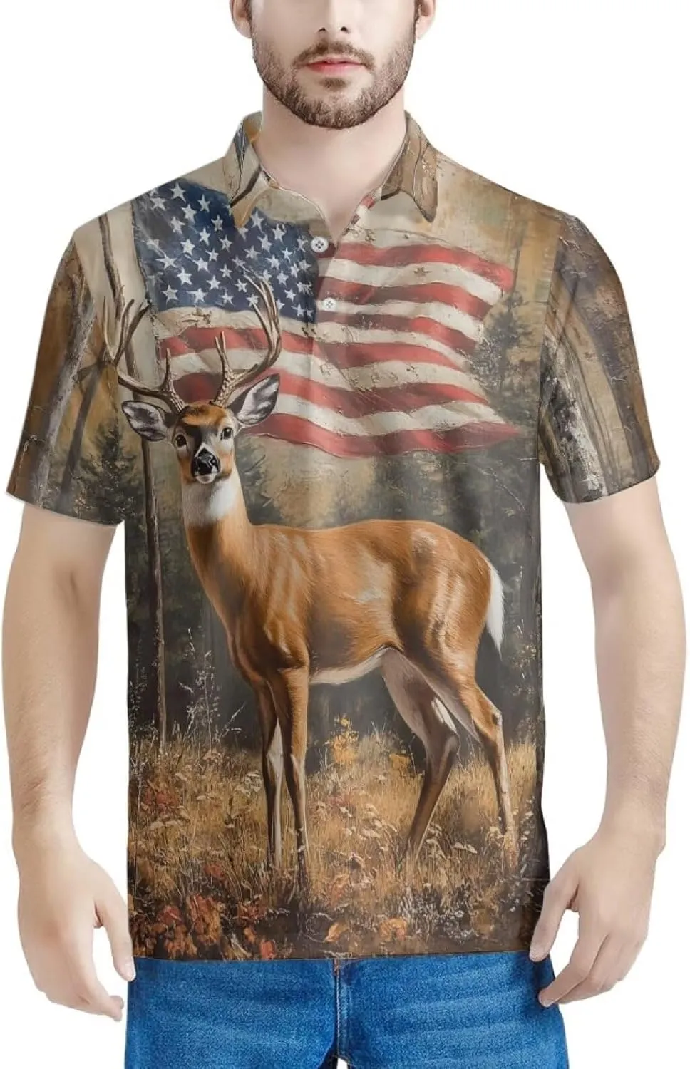 HUGS IDEA Retro Men's Casual Shirt Skull Short Sleevee T-Shirts