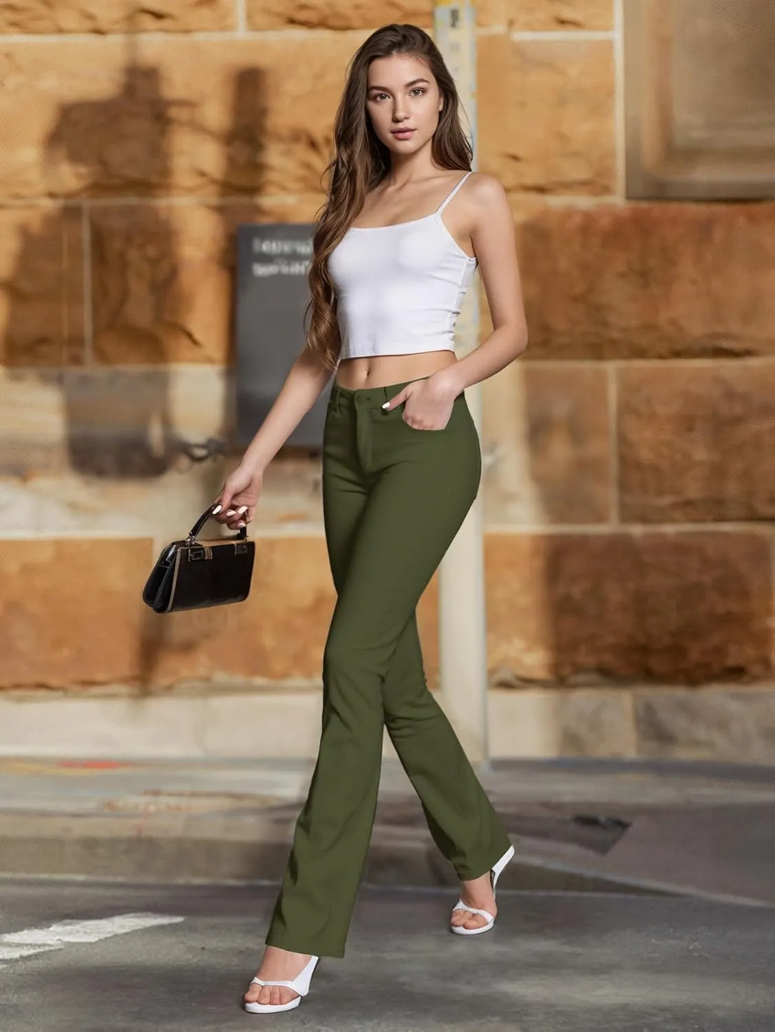 Hybrid & Company Womens Hyper Ultra Stretch Comfy Boot Cut Leg Flare Work Casual Pants