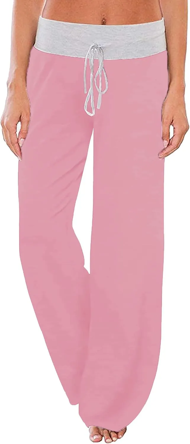 iChunhua Women's Comfy Stretch Floral Print Drawstring Palazzo Wide Leg Lounge Pant