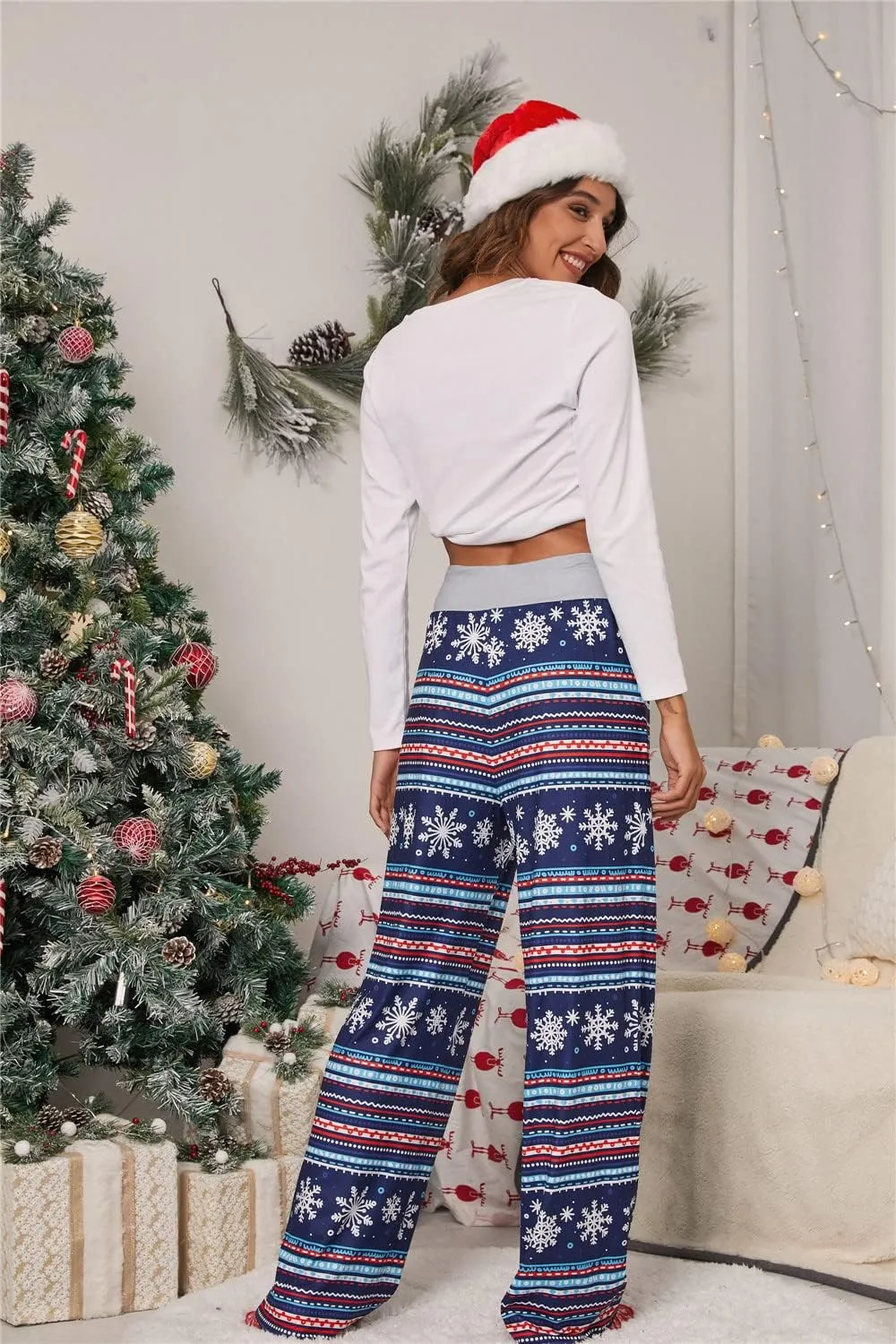 iChunhua Women's Comfy Stretch Floral Print Drawstring Palazzo Wide Leg Lounge Pant