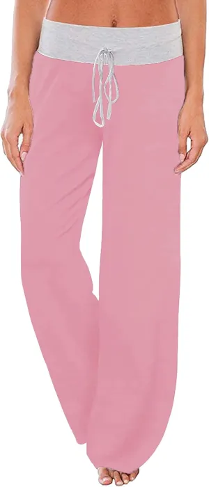 iChunhua Women's Comfy Stretch Floral Print Drawstring Palazzo Wide Leg Lounge Pant