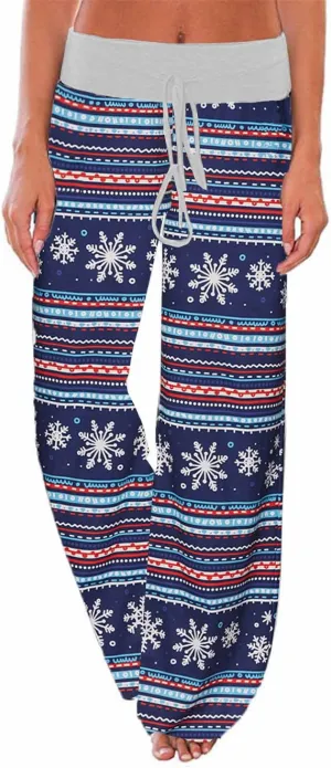 iChunhua Women's Comfy Stretch Floral Print Drawstring Palazzo Wide Leg Lounge Pant