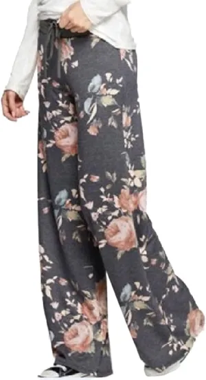 iChunhua Women's Comfy Stretch Floral Print Drawstring Palazzo Wide Leg Lounge Pant
