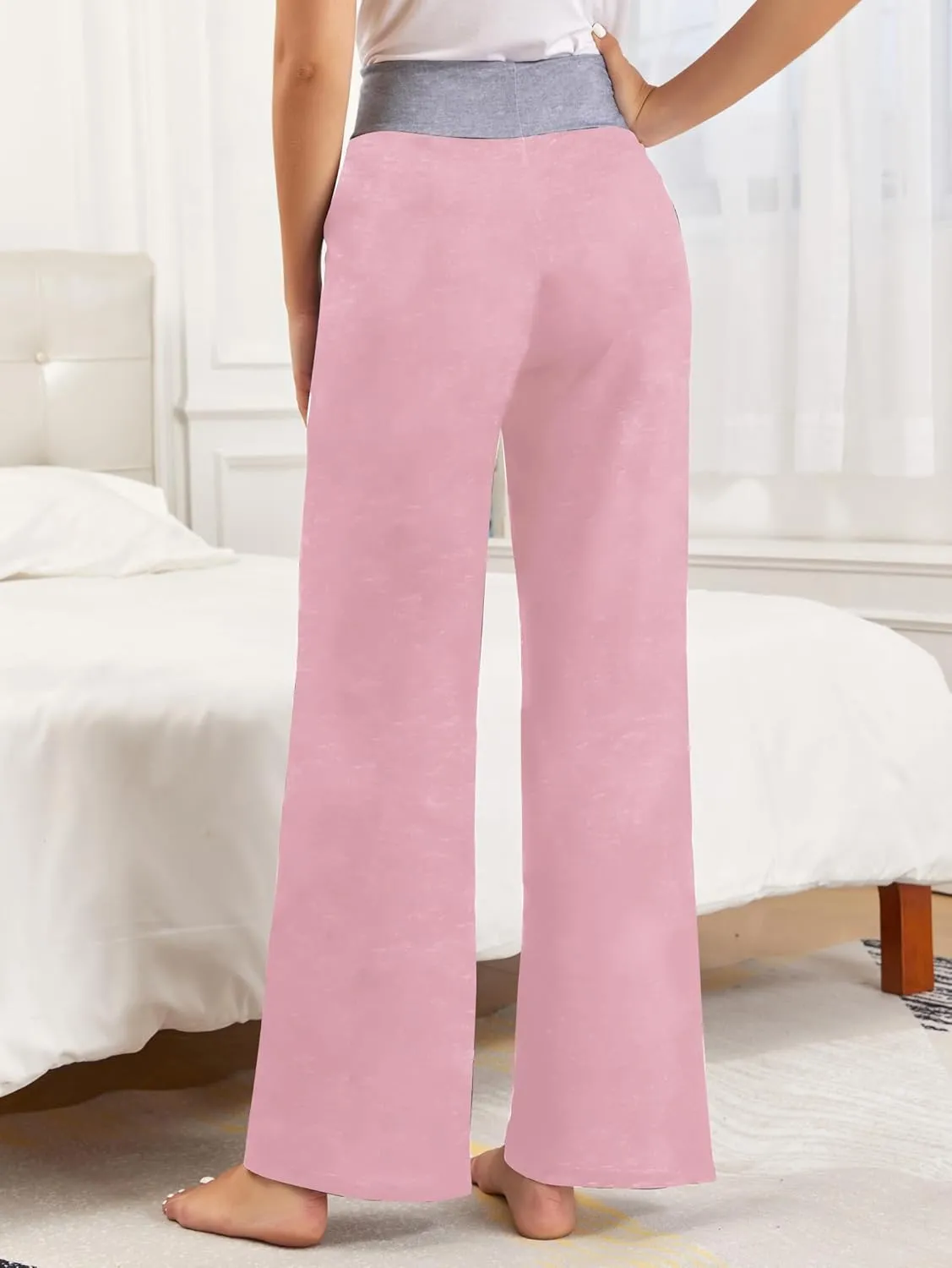 iChunhua Women's Comfy Stretch Floral Print Drawstring Palazzo Wide Leg Lounge Pant