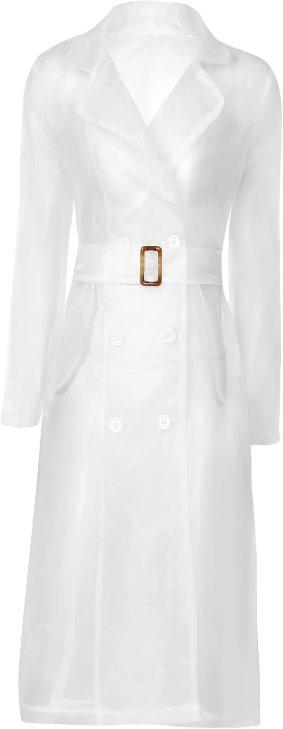 JEYPINMI Womens Long Sleeves Notch Lapel Double-Breasted Thin Mesh Long Organza Jackets Casual Trench Coats