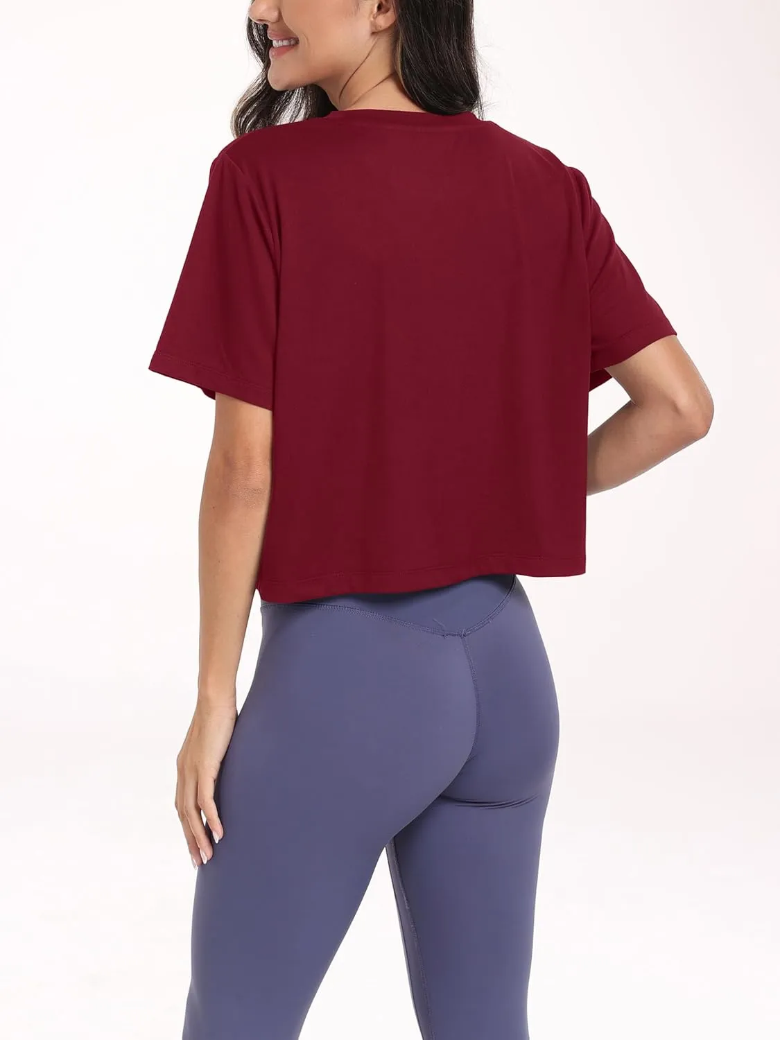 KevaMolly Workout Crop Tops for Women Loose Fit UPF50  Breathable Yoga T Shirts Running Athletic Cropped Workout Tops