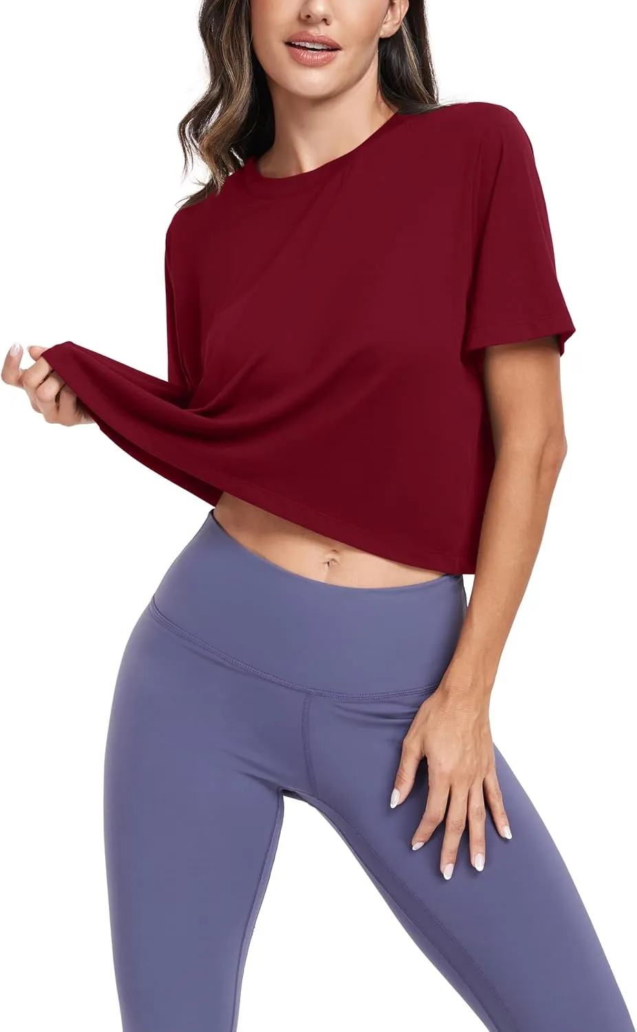 KevaMolly Workout Crop Tops for Women Loose Fit UPF50  Breathable Yoga T Shirts Running Athletic Cropped Workout Tops