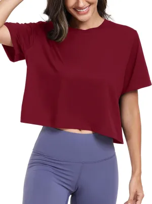 KevaMolly Workout Crop Tops for Women Loose Fit UPF50  Breathable Yoga T Shirts Running Athletic Cropped Workout Tops