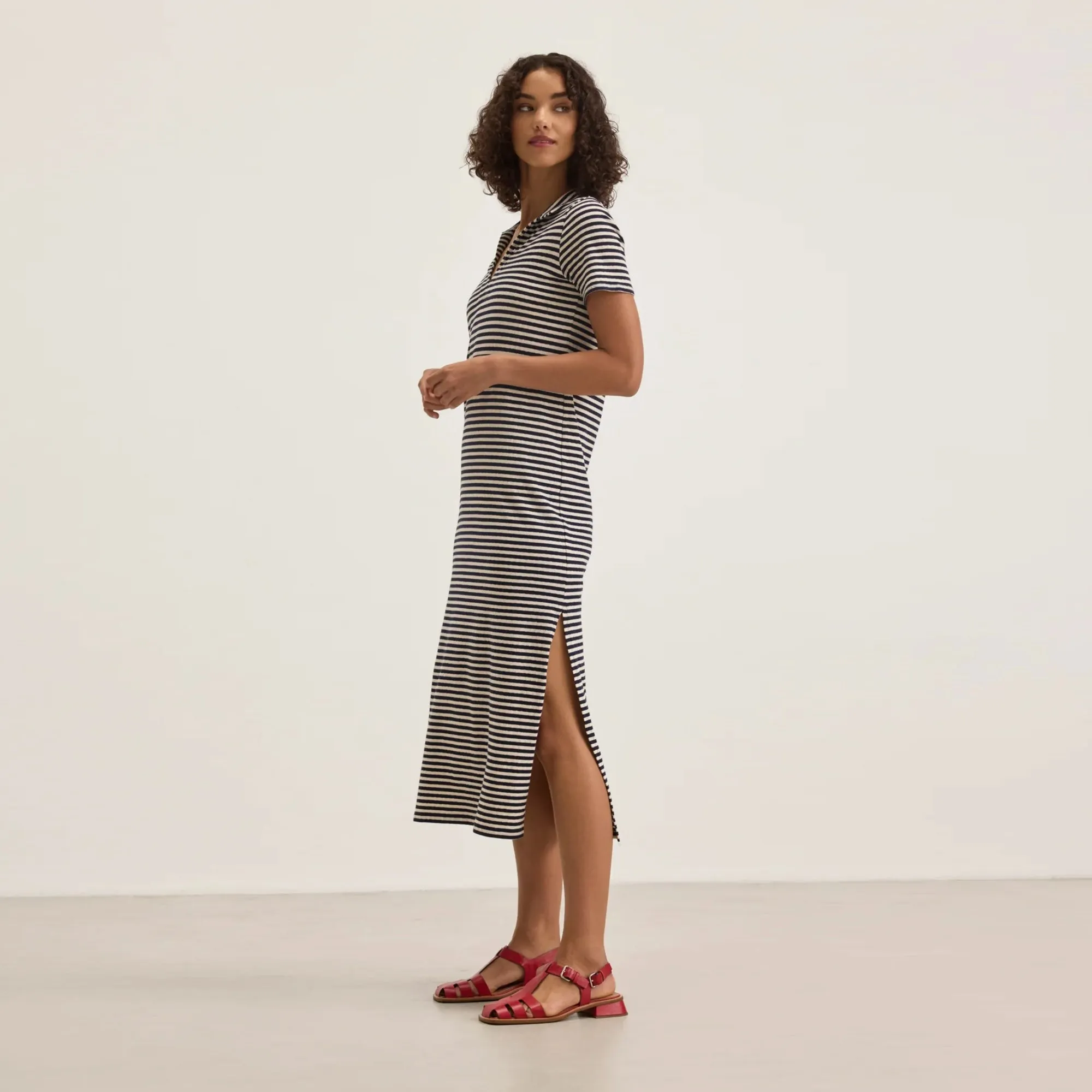 Khan Yarn Dye Jersey Stripe Dress (Navy)