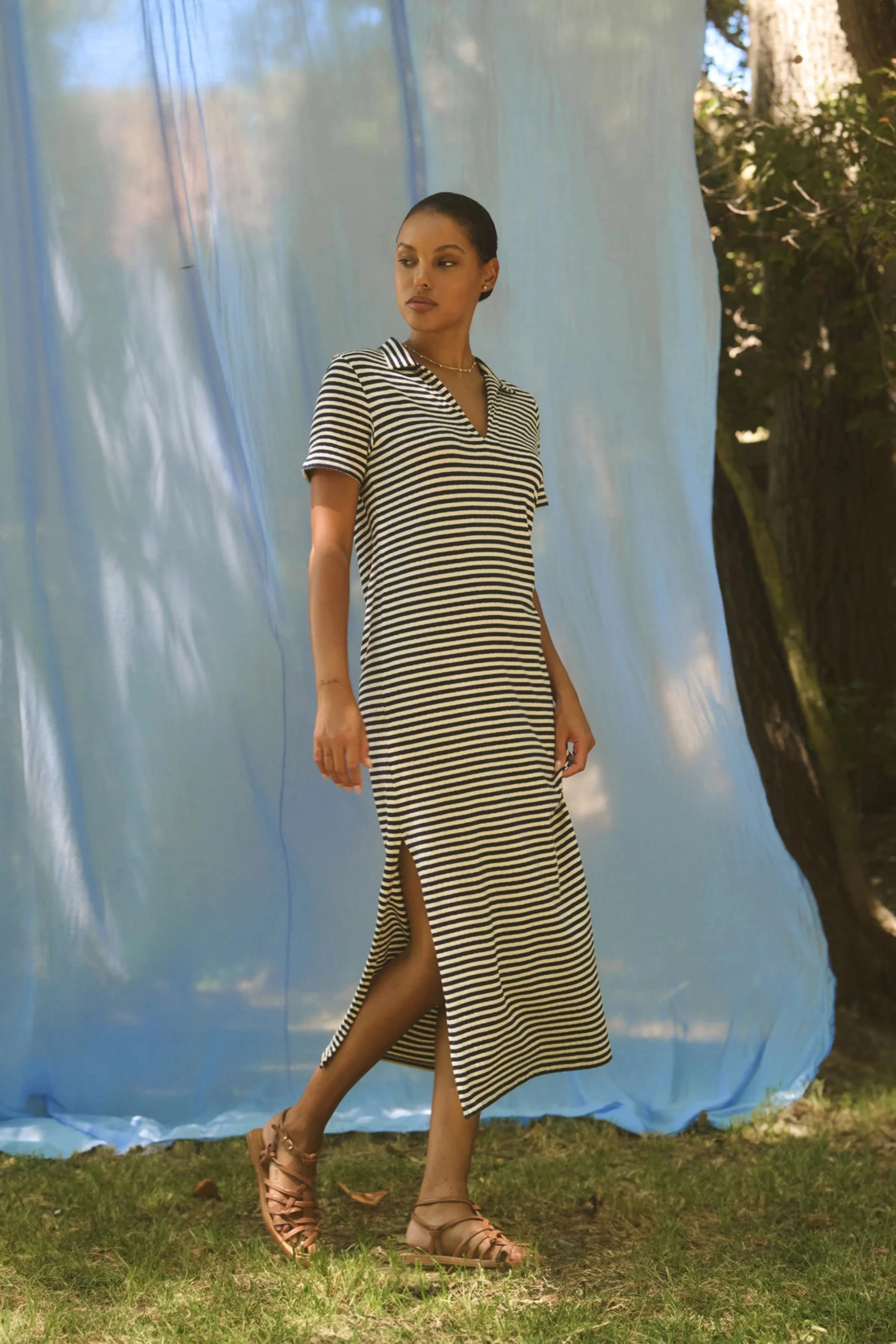 Khan Yarn Dye Jersey Stripe Dress (Navy)
