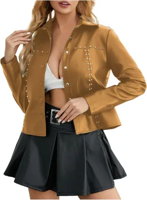 Leather Clothes Fashion Thin Coat Shirts for Girls Women's Leather Jacket Cardigan Button