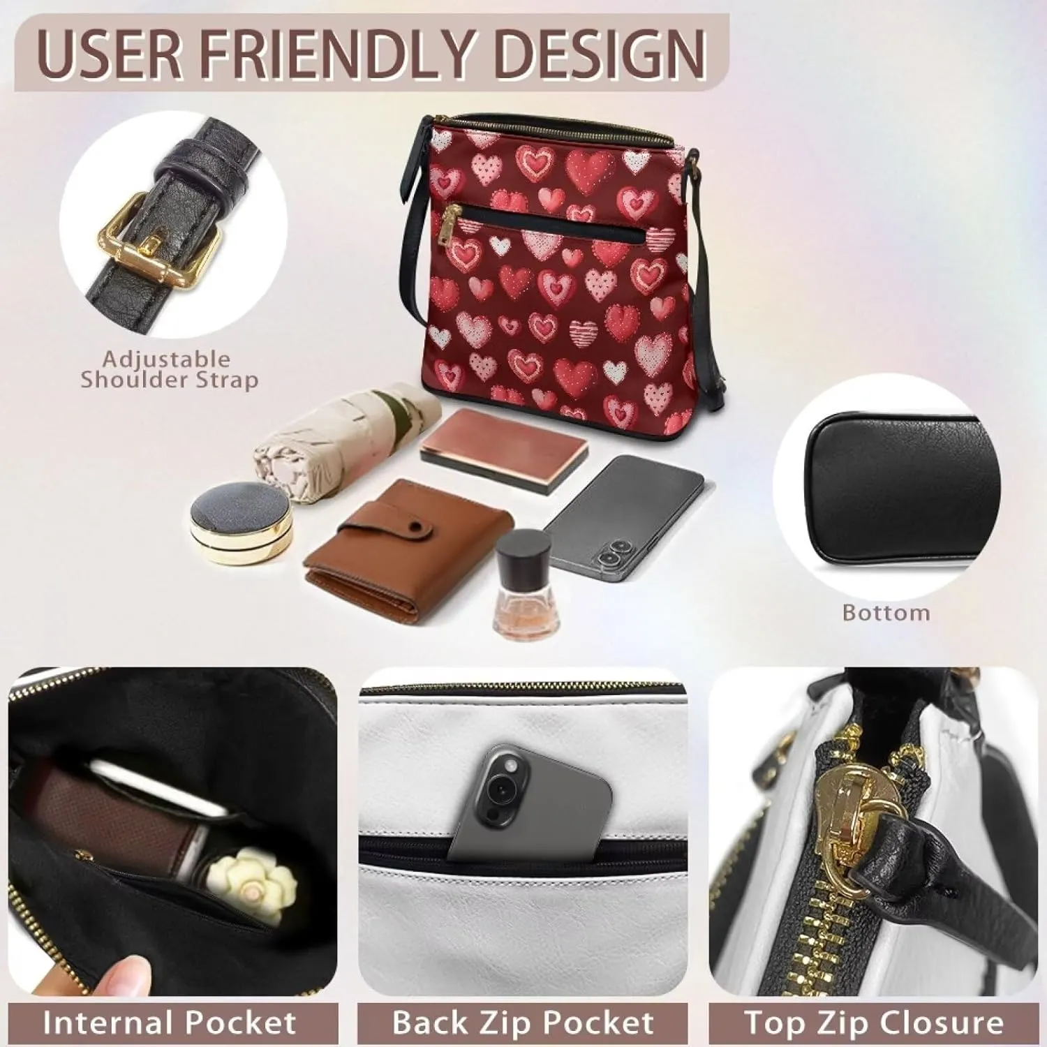 Leather Shoulder Bag with Smooth Zipper for Women Ladies Daily Use