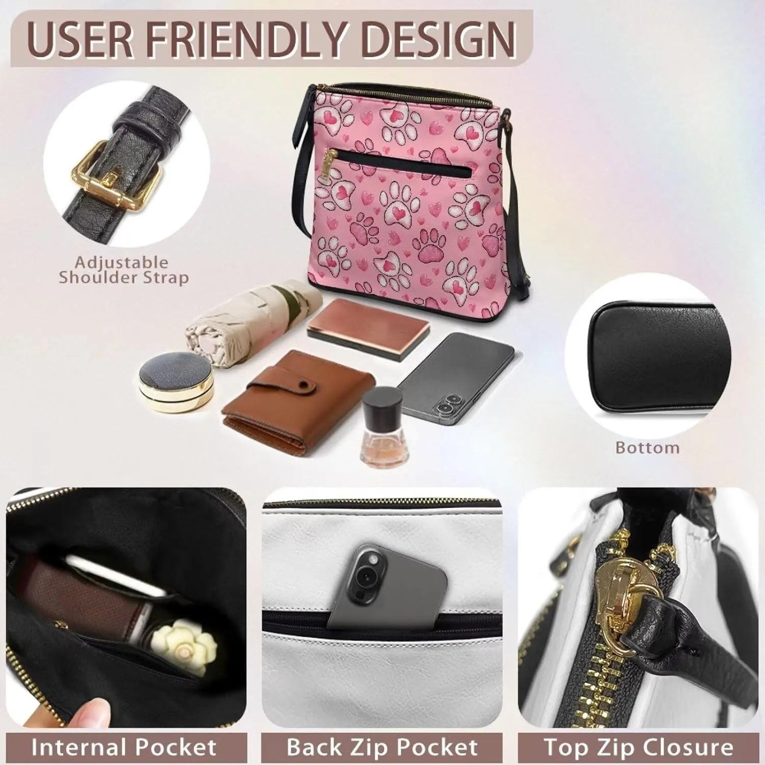 Leather Shoulder Bag with Smooth Zipper for Women Ladies Daily Use