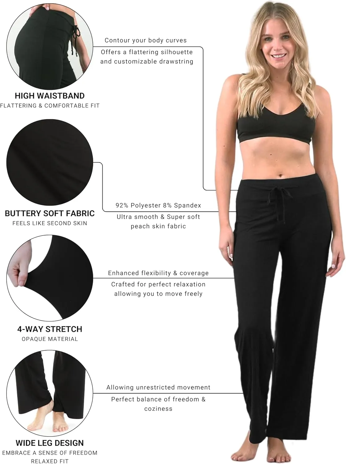 Leggings Depot Women's Drawstring Pajama Pants Wide Leg Casual Comfy Sleepwear for Lounge and Yoga