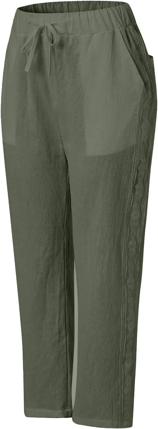 Linen Pants for Women, Peasant Pants Straight Leg Casual Linen Stripe Comfy