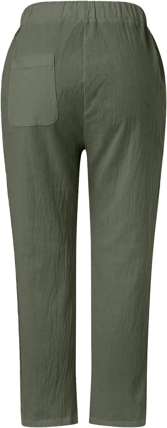 Linen Pants for Women, Peasant Pants Straight Leg Casual Linen Stripe Comfy