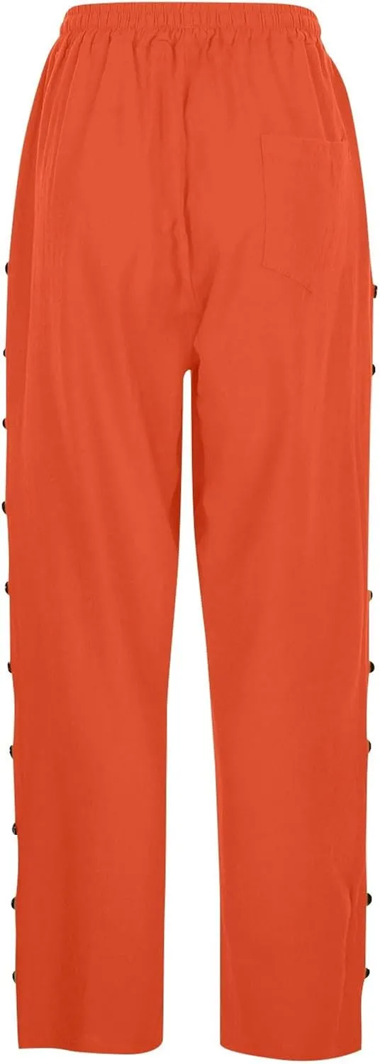 Linen Pants for Women, Peasant Pants Straight Leg Casual Linen Stripe Comfy