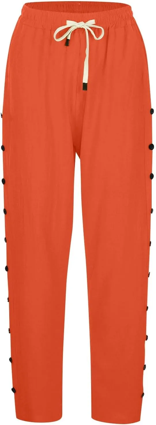 Linen Pants for Women, Peasant Pants Straight Leg Casual Linen Stripe Comfy