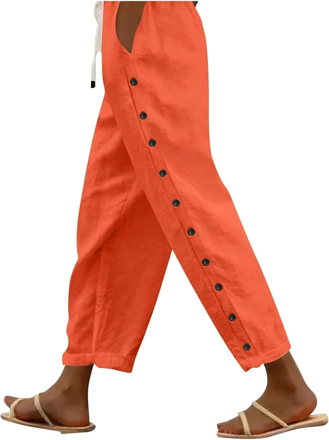 Linen Pants for Women, Peasant Pants Straight Leg Casual Linen Stripe Comfy