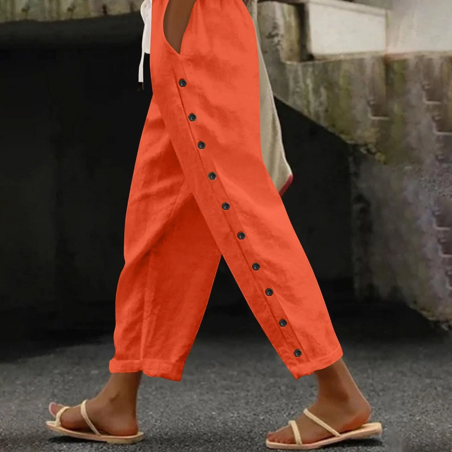 Linen Pants for Women, Peasant Pants Straight Leg Casual Linen Stripe Comfy