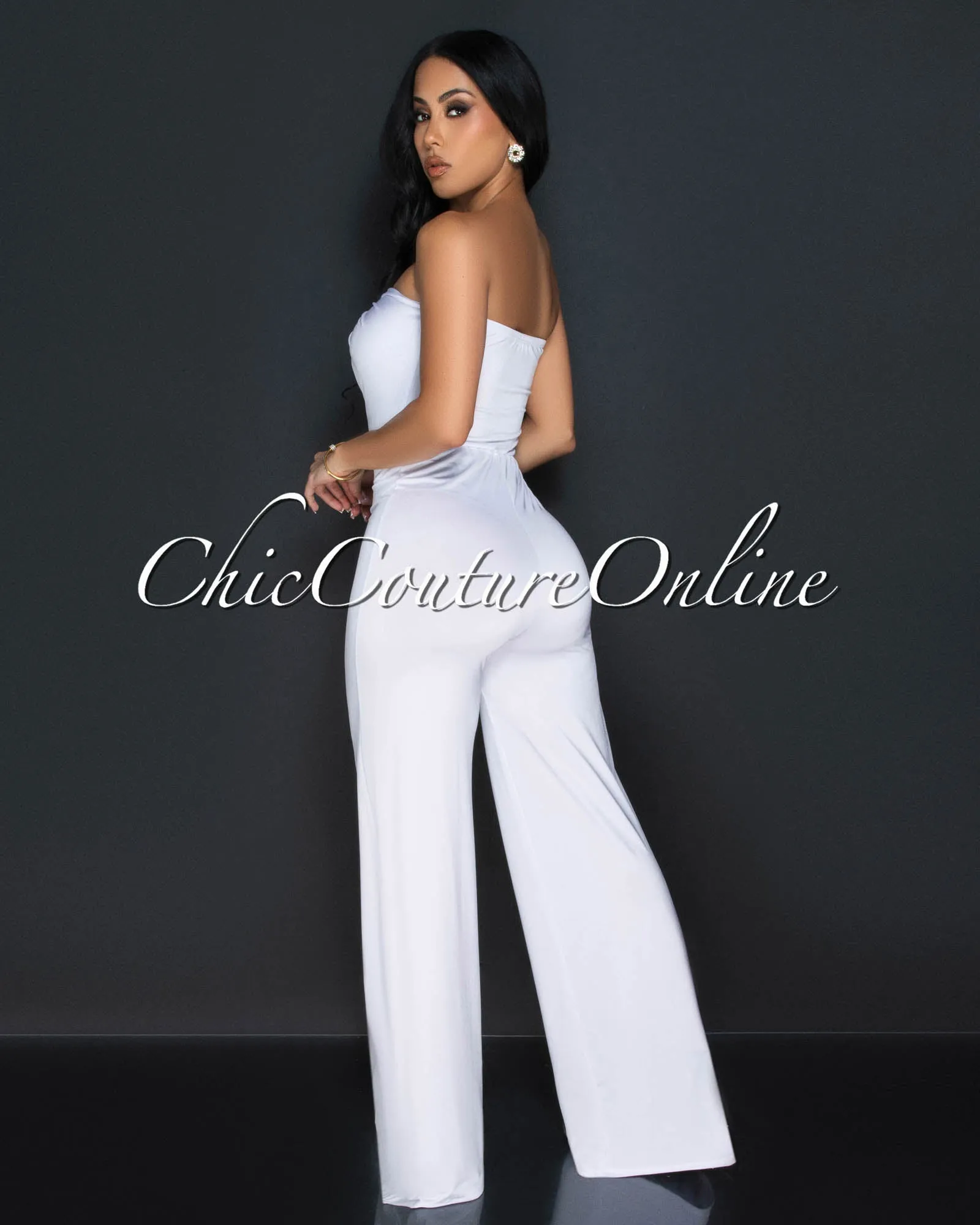 Lyla White Snake Gold Accent Strapless Jumpsuit