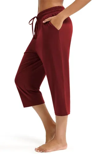 Maxbee Capri Pants for Women Drawstring Workout Sweatpants Comfy Lounge Elastic Waist Yoga Pants