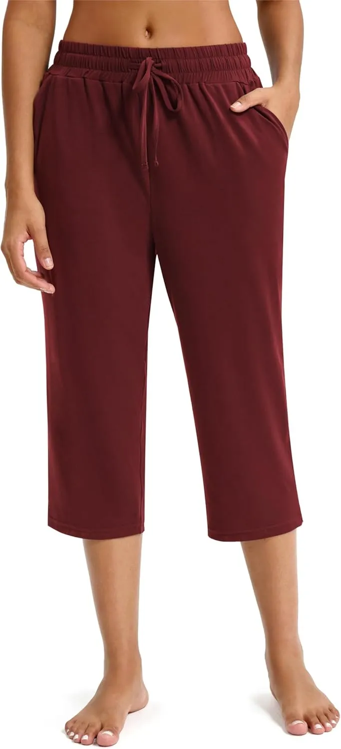 Maxbee Capri Pants for Women Drawstring Workout Sweatpants Comfy Lounge Elastic Waist Yoga Pants