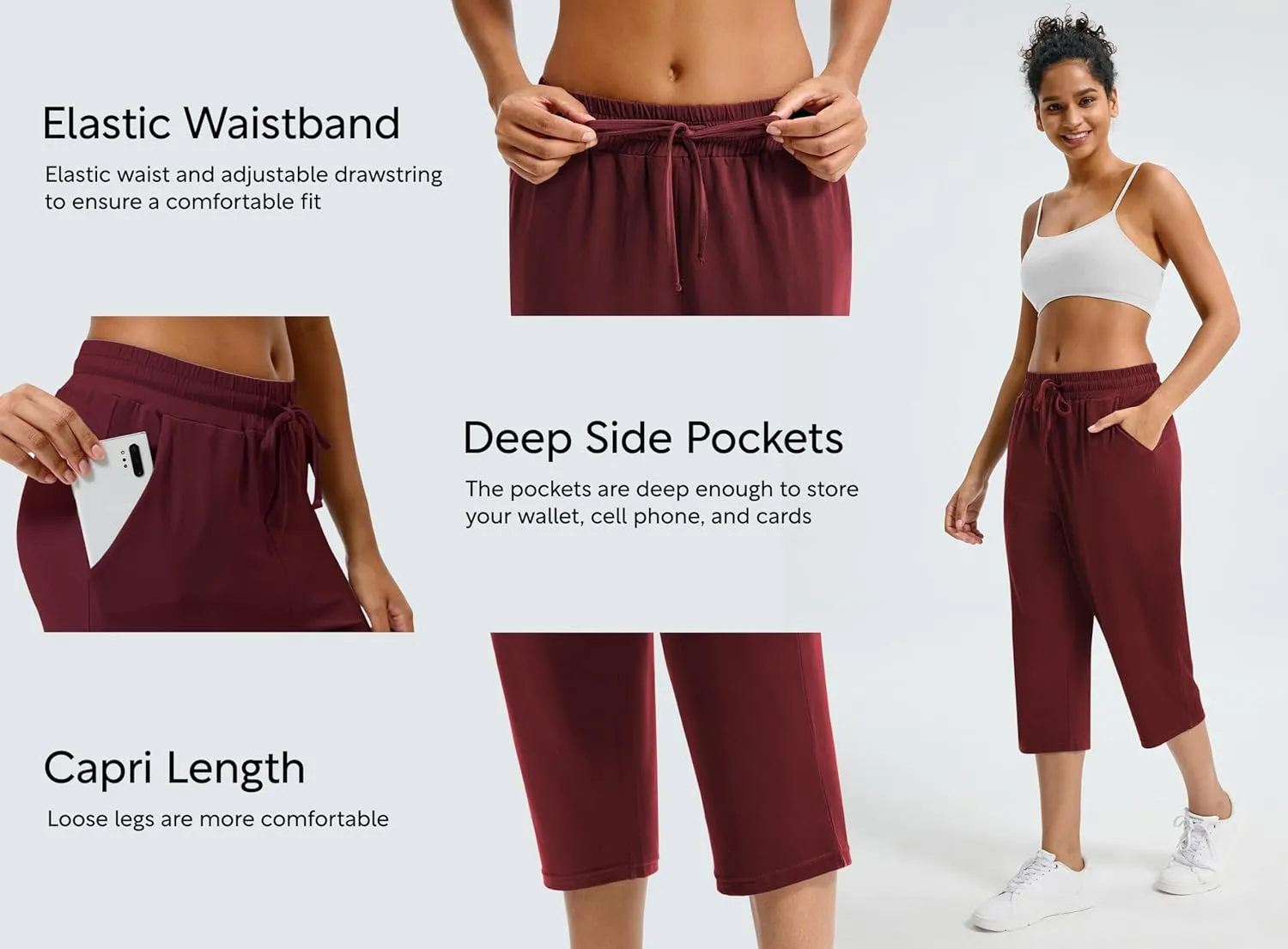 Maxbee Capri Pants for Women Drawstring Workout Sweatpants Comfy Lounge Elastic Waist Yoga Pants