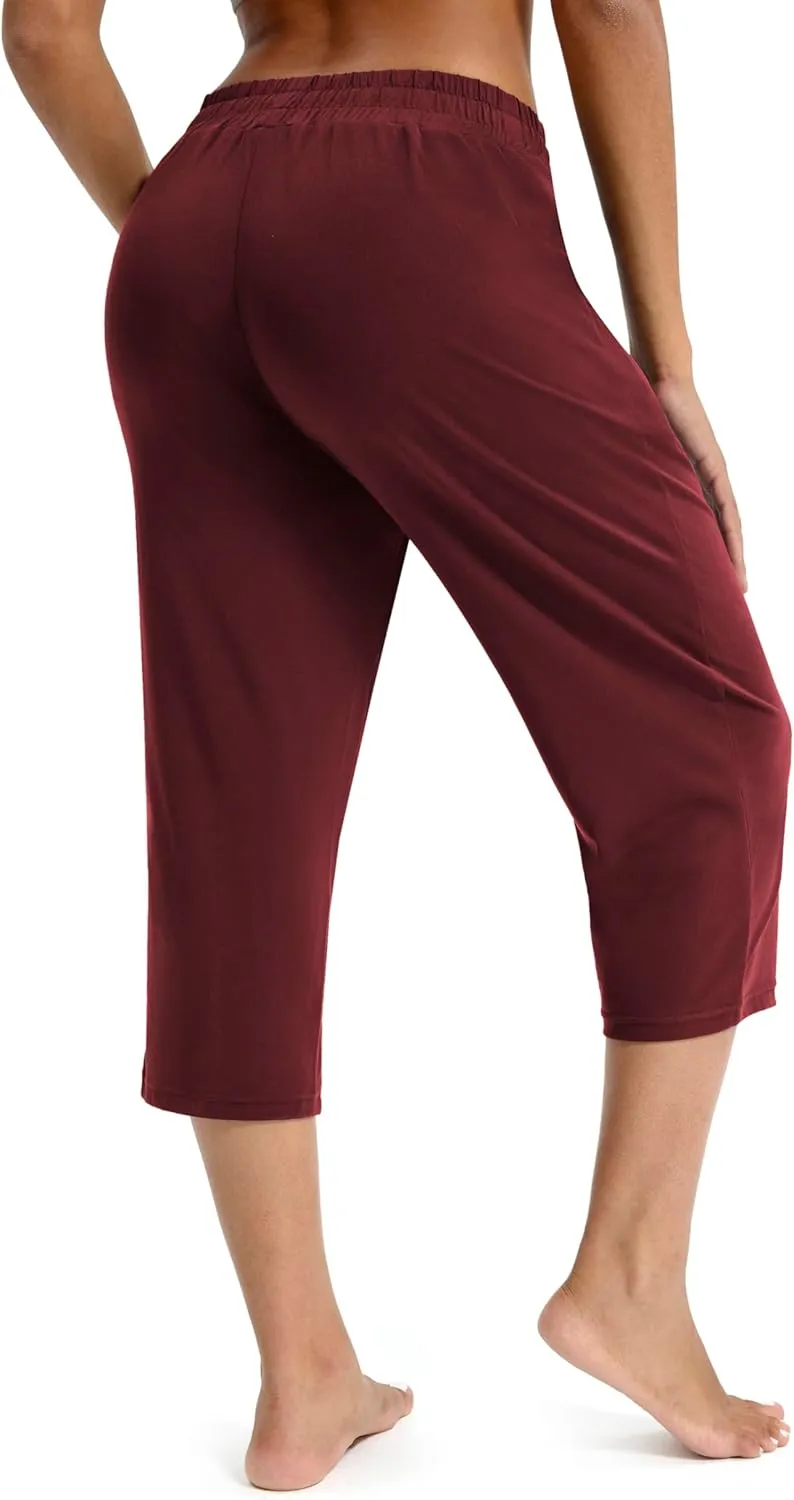 Maxbee Capri Pants for Women Drawstring Workout Sweatpants Comfy Lounge Elastic Waist Yoga Pants