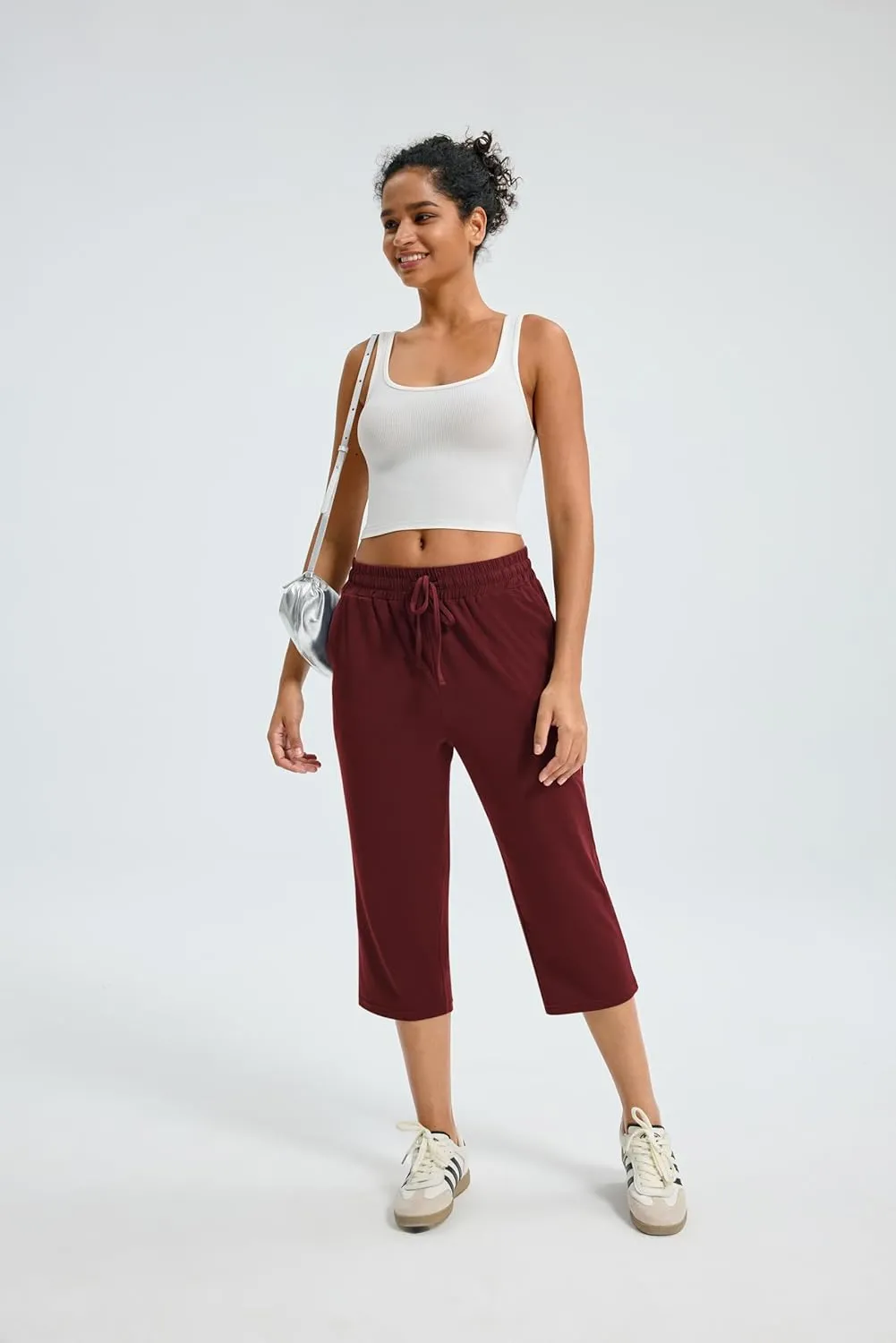 Maxbee Capri Pants for Women Drawstring Workout Sweatpants Comfy Lounge Elastic Waist Yoga Pants