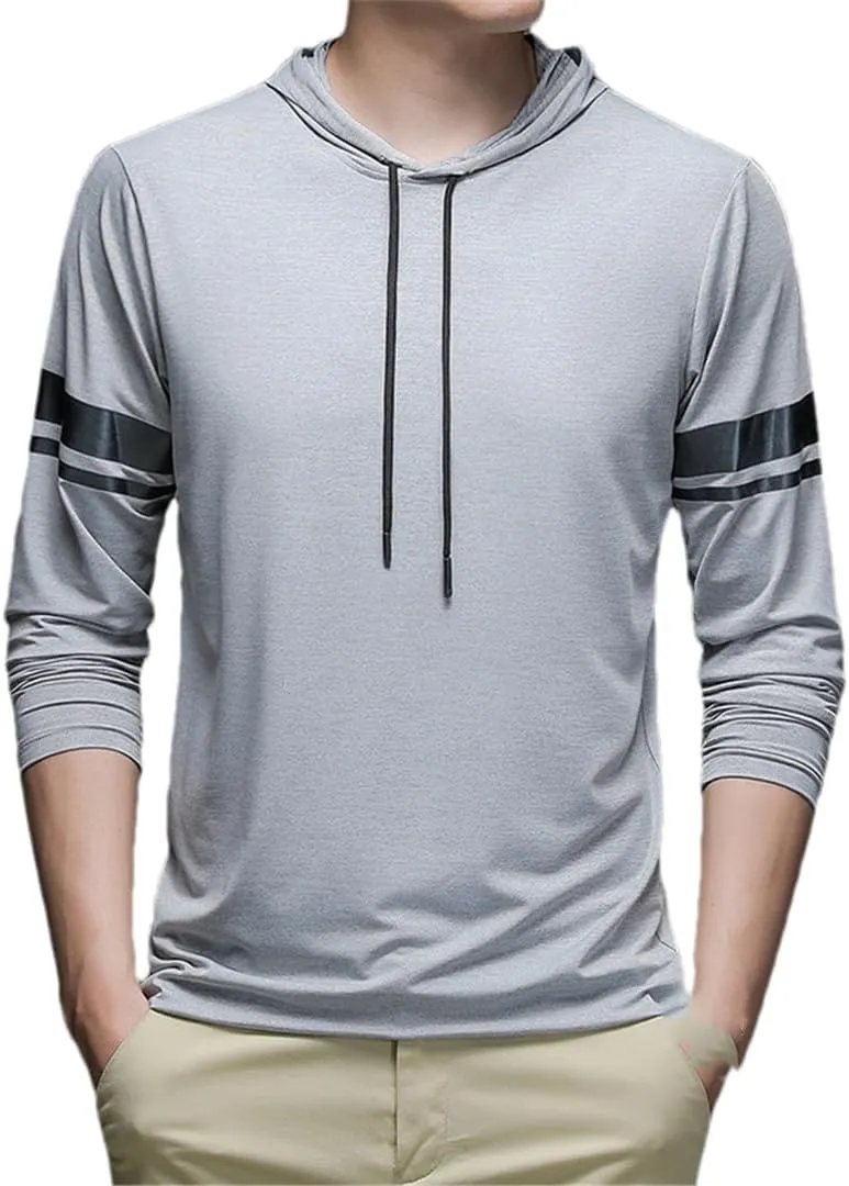 Men Casual Long Sleeve T-Shirts Hooded Thin Quick Dry Breathable Ice Silk Outdoor Tshirts