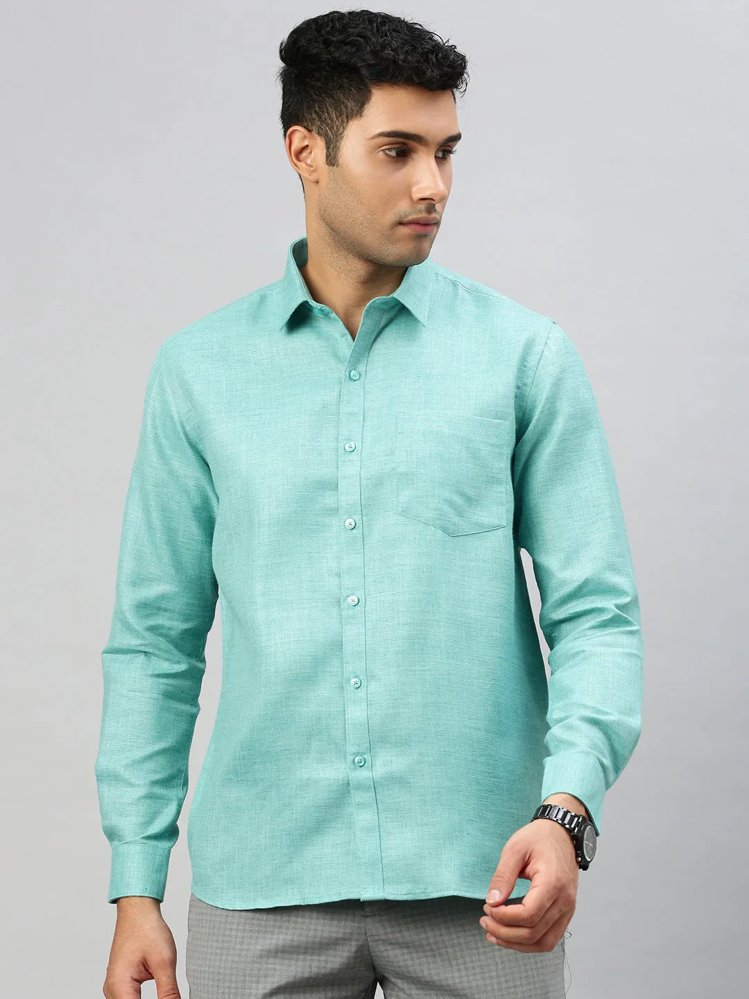 Men Cotton Blend Shirt Green T7 CG14