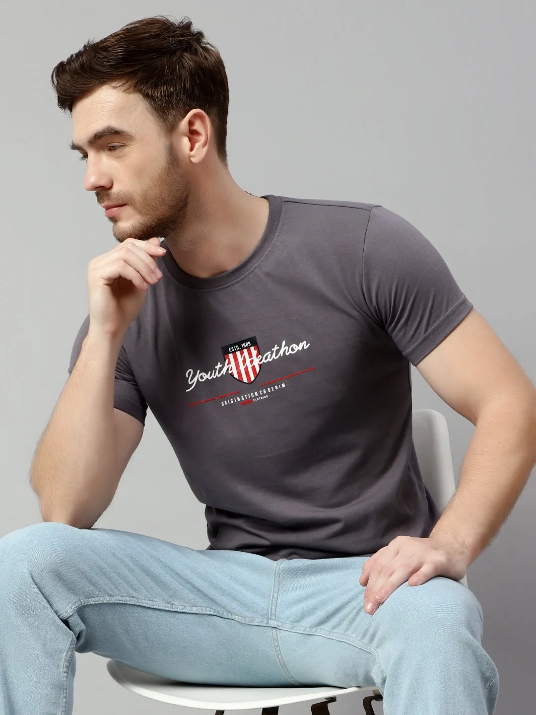 Men Dark Grey T-Shirt