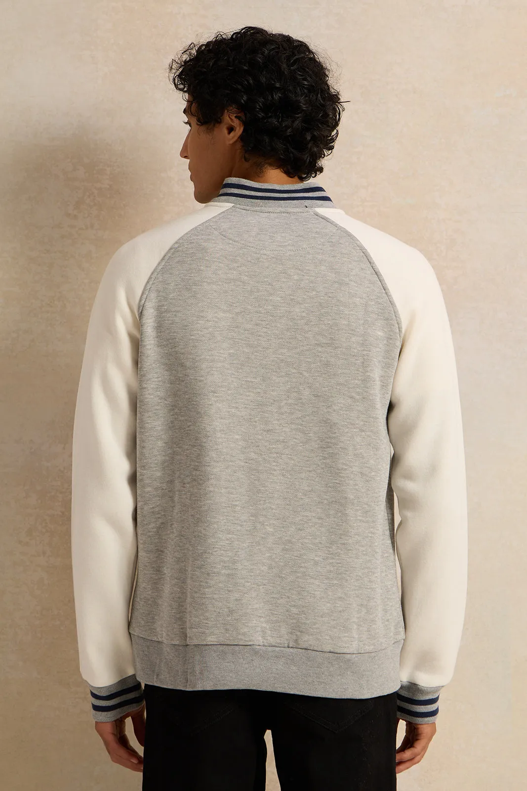Men Grey Embellished Baseball Jacket