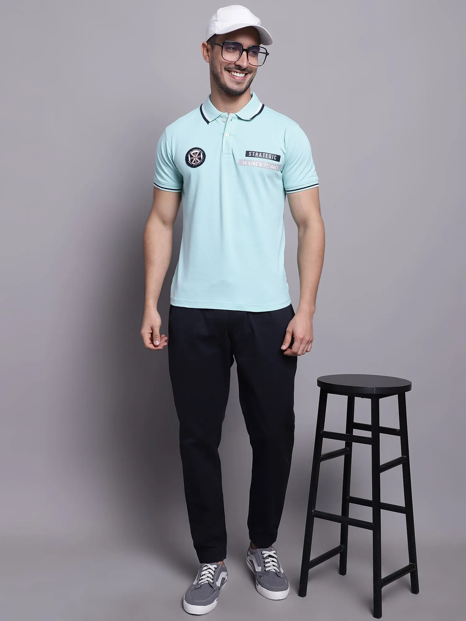Men Light Blue Casual T-Shirt