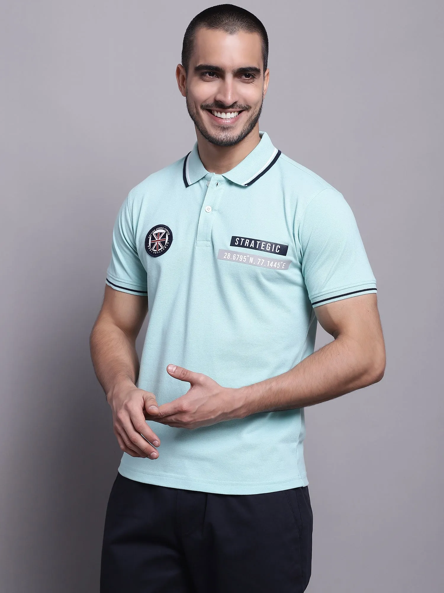 Men Light Blue Casual T-Shirt