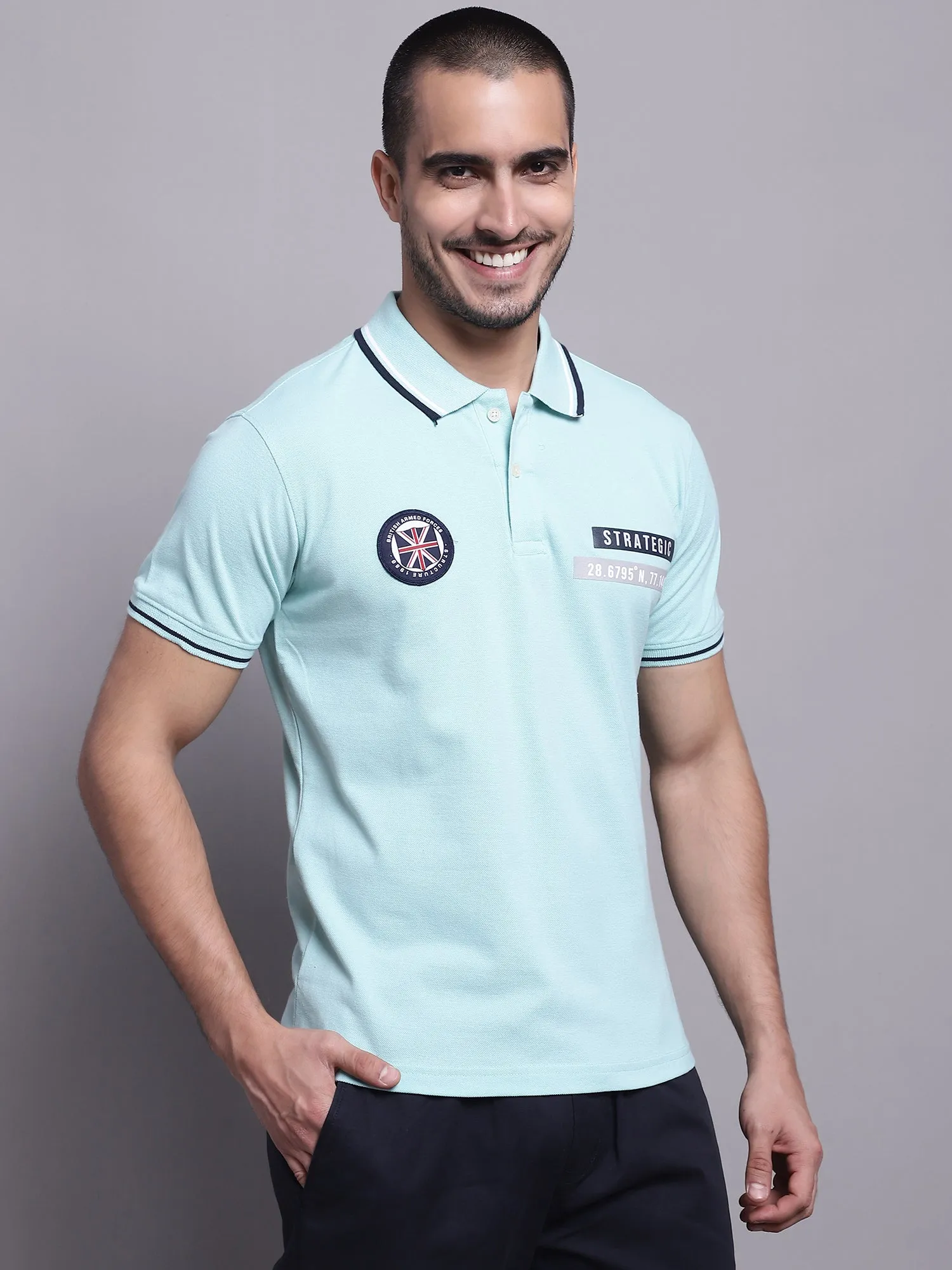 Men Light Blue Casual T-Shirt
