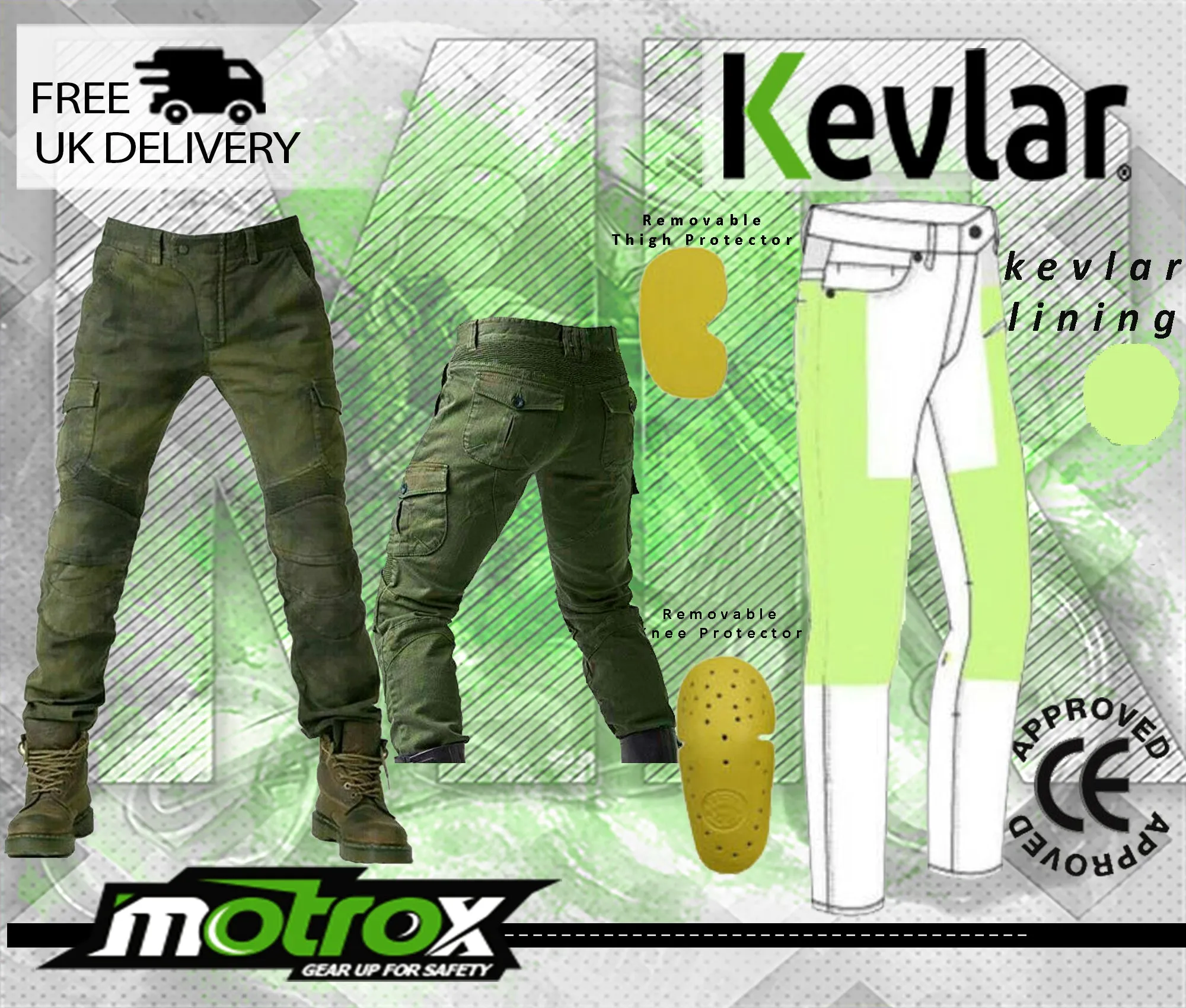 Men Motorbike Jeans For Men - Olive Green