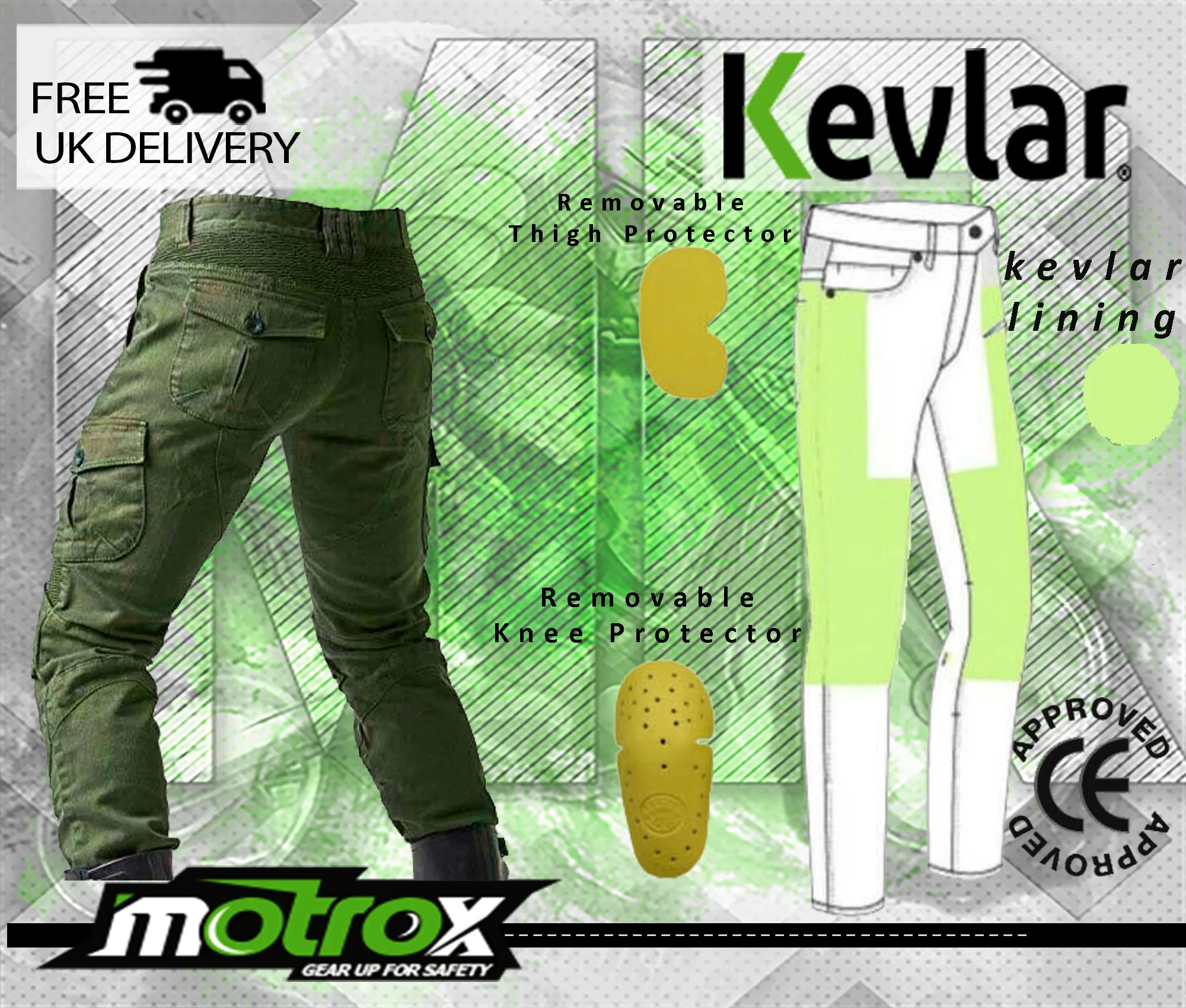 Men Motorbike Jeans For Men - Olive Green
