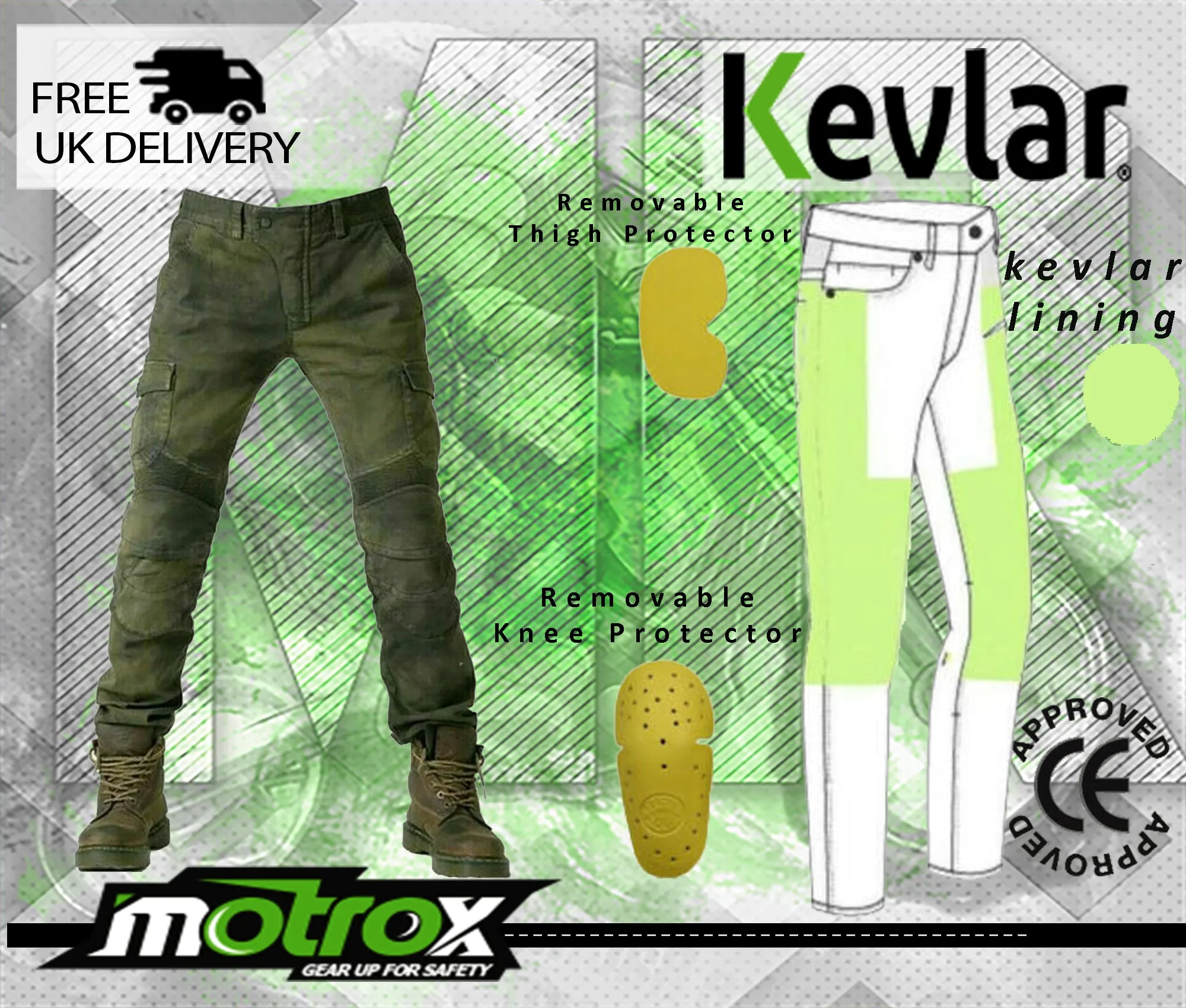 Men Motorbike Jeans For Men - Olive Green
