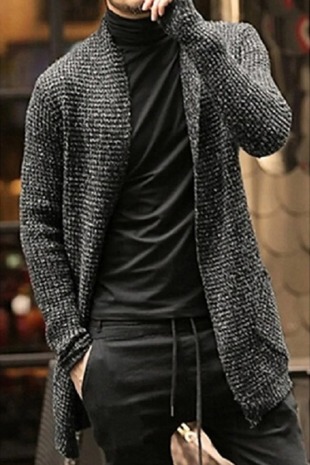 Men Open Front Neckline Full Sleeve Warm Fashionable Cardigan   MC88716