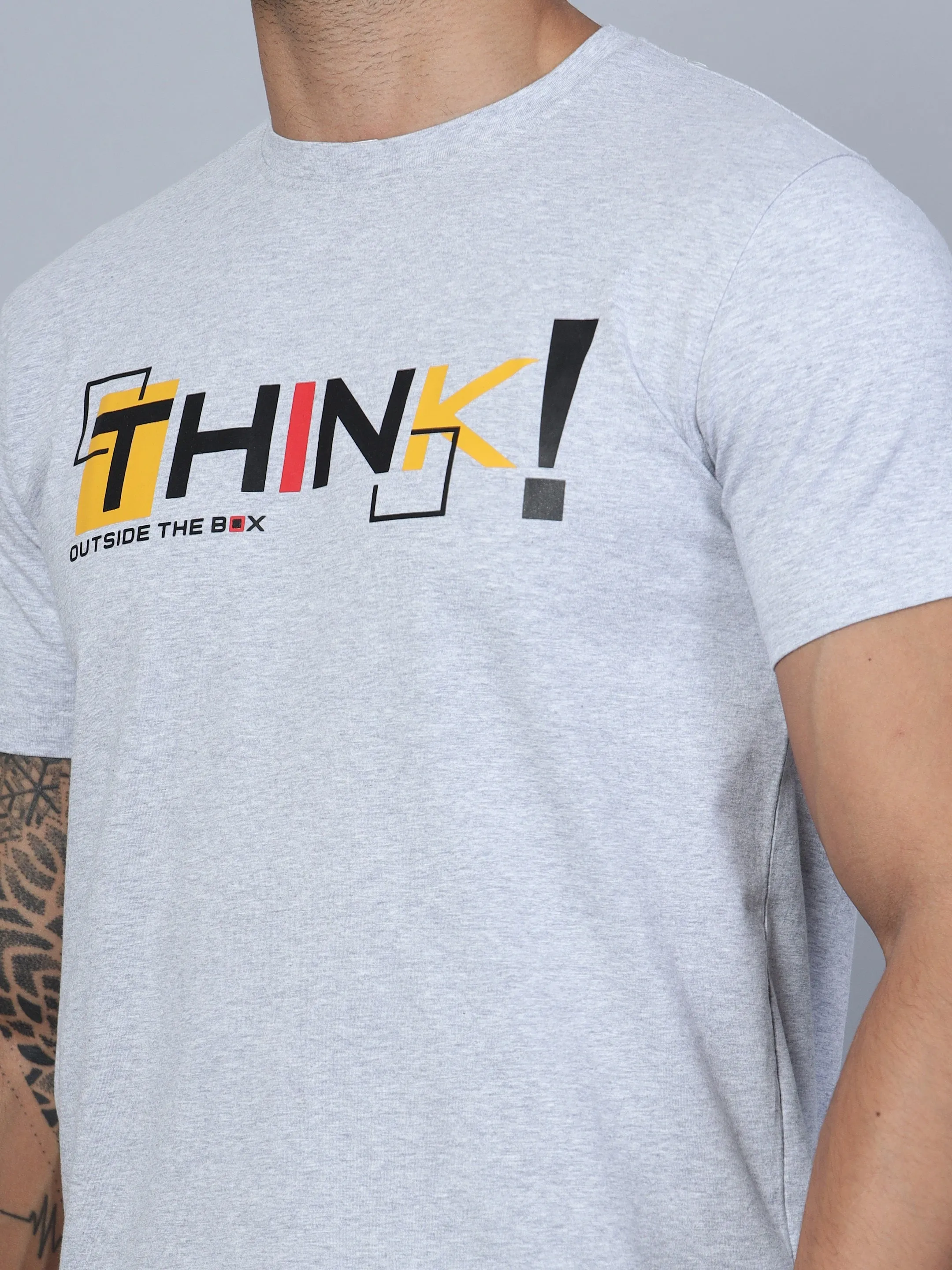 Men Round Neck Grey T-Shirt